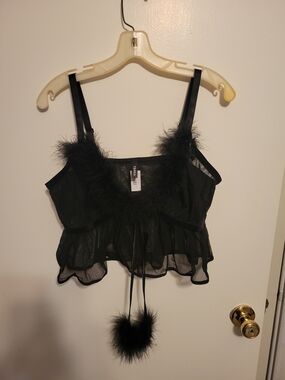 torrid Black Sheer Feather Trim Lingerie Crop Top